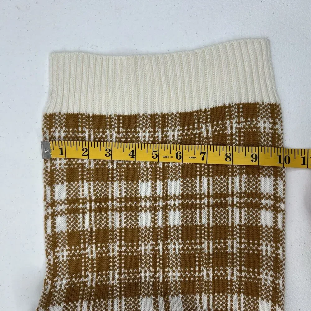 Timberland Scarf Wheat Buffalo Plaid Knit One Size 64 In X 10 In‎ Ribbed Trim